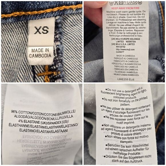 MUJI Women's XS 4 Way Stretch Wide Leg Medium Wash Blue Denim Jeans - Picture 16 of 16